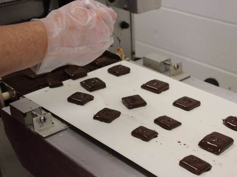 chocolate being made inside of Hollingworth Candies
